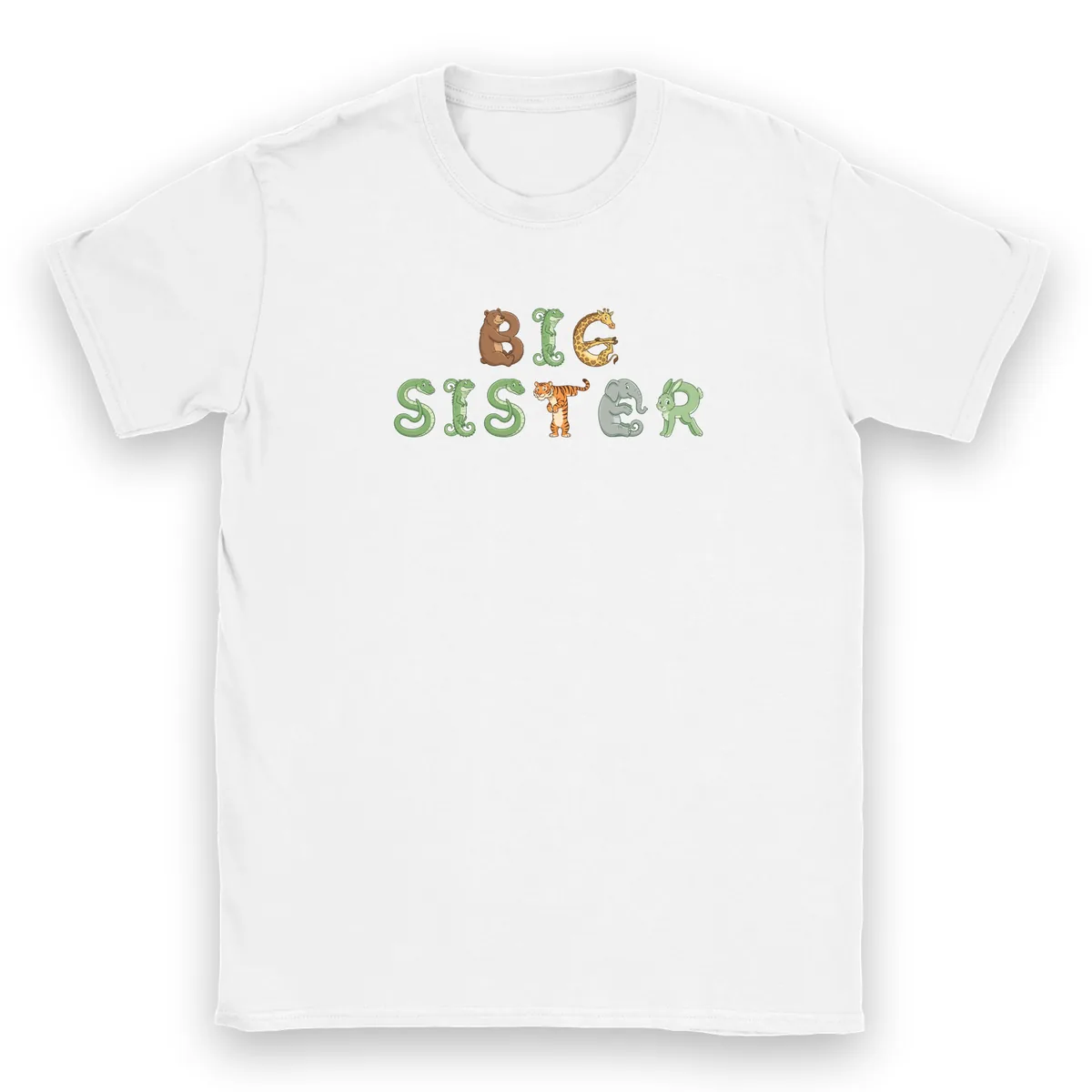 BIG SISTER in the Animals alphabet, printed on a kids t-shirt